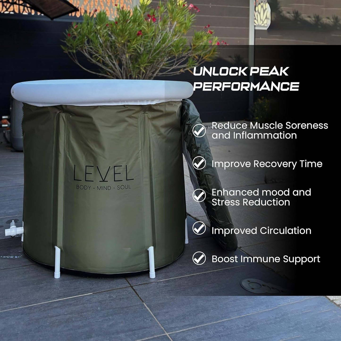 Tragbares Eisbad Mit Inkludierter Abdeckung, Grünes Camouflage - Eisbad Für Sportler, Muskelregeneration Nach Dem Training - Aufblasbare Tragbare Eisbadewanne 75X75 Cm