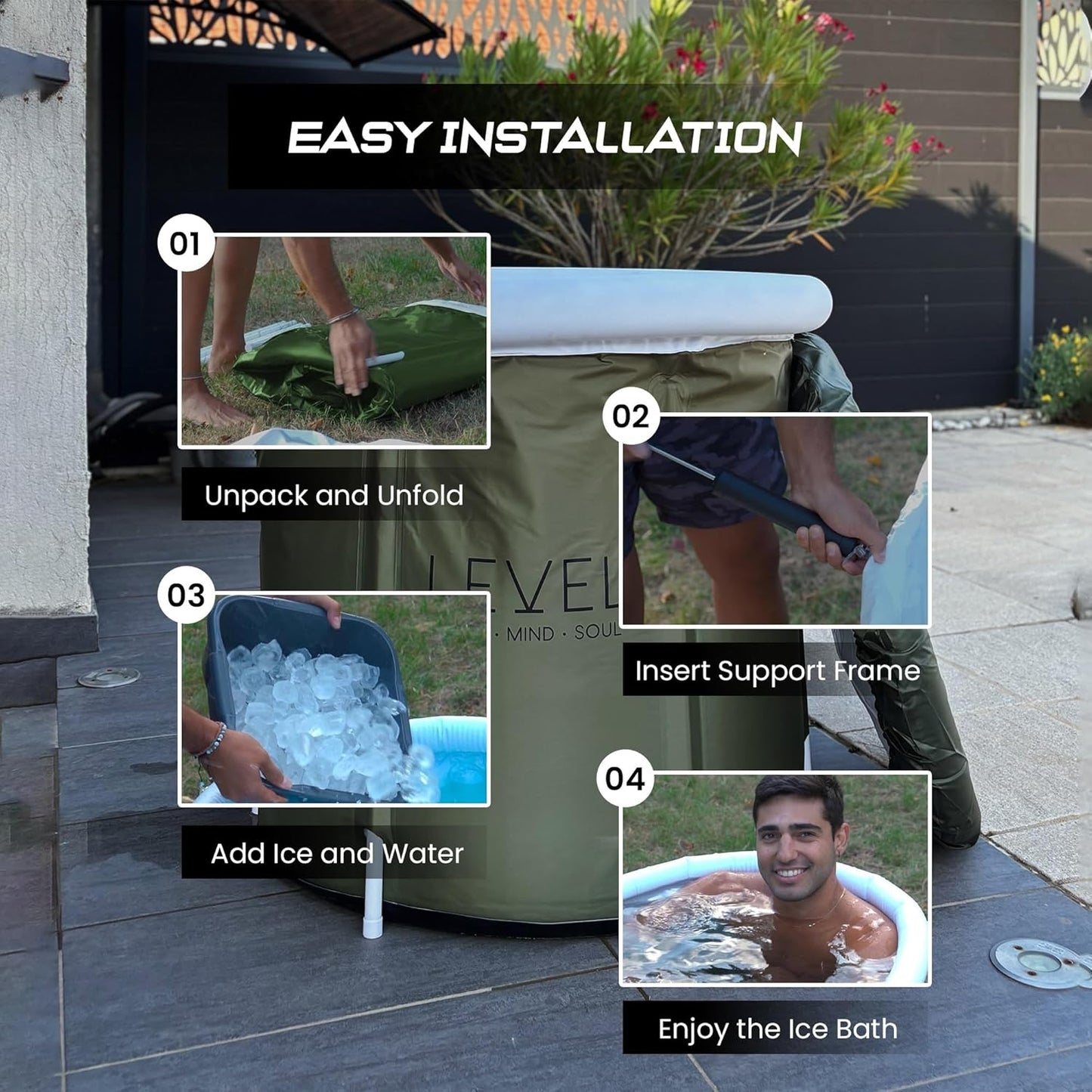 Tragbares Eisbad Mit Inkludierter Abdeckung, Grünes Camouflage - Eisbad Für Sportler, Muskelregeneration Nach Dem Training - Aufblasbare Tragbare Eisbadewanne 75X75 Cm