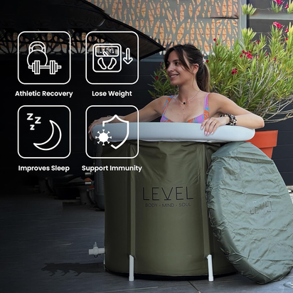 Tragbares Eisbad Mit Inkludierter Abdeckung, Grünes Camouflage - Eisbad Für Sportler, Muskelregeneration Nach Dem Training - Aufblasbare Tragbare Eisbadewanne 75X75 Cm